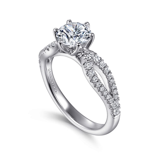 14K White Gold Split Shank Round Diamond Engagement Ring