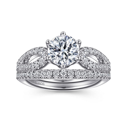 14K White Gold Split Shank Round Diamond Engagement Ring