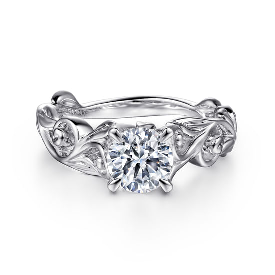 Gabriel - 14K White Gold Split Shank Round Diamond Engagement Ring