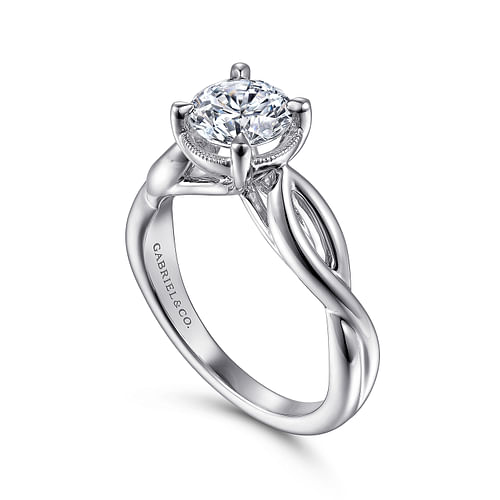 14K White Gold Split Shank Round Diamond Engagement Ring