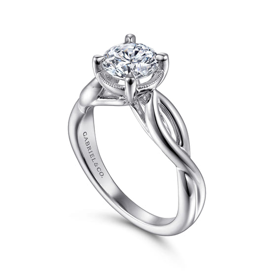 14K White Gold Split Shank Round Diamond Engagement Ring angle 3