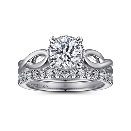 14K White Gold Split Shank Round Diamond Engagement Ring angle 4