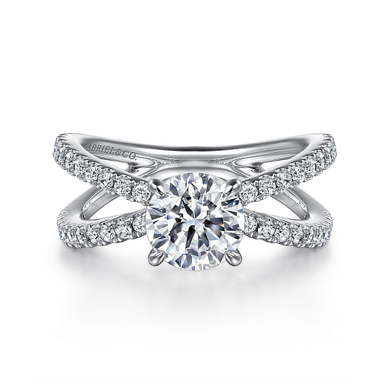 Gabriel - 14K White Gold Split Shank Round Diamond Engagement Ring