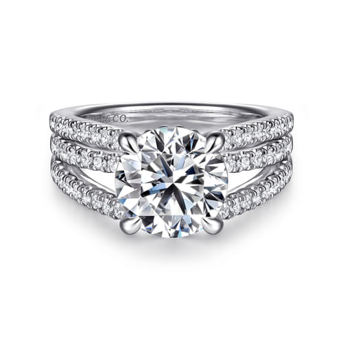 14K White Gold Split Shank Round Diamond Engagement Ring