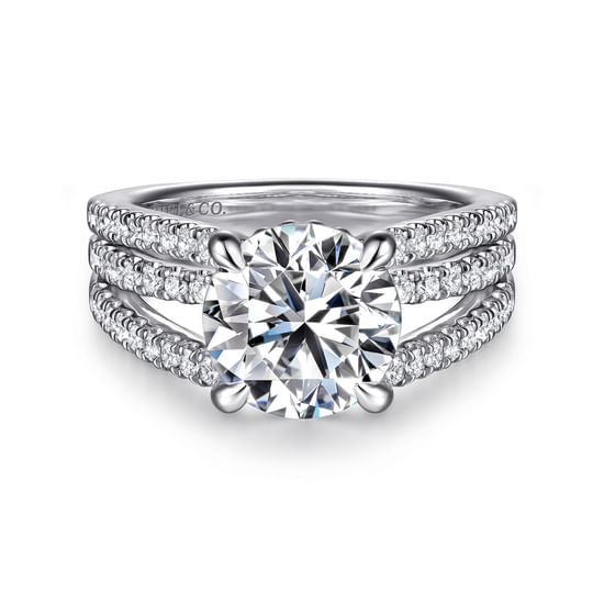 Gabriel - 14K White Gold Split Shank Round Diamond Engagement Ring