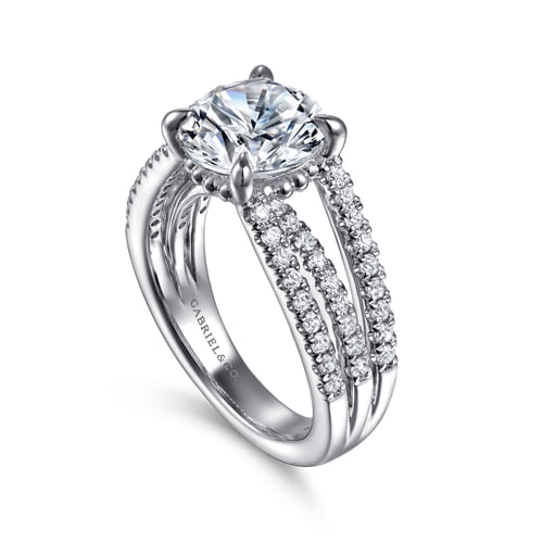 14K White Gold Split Shank Round Diamond Engagement Ring