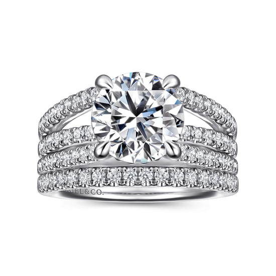 14K White Gold Split Shank Round Diamond Engagement Ring angle 4