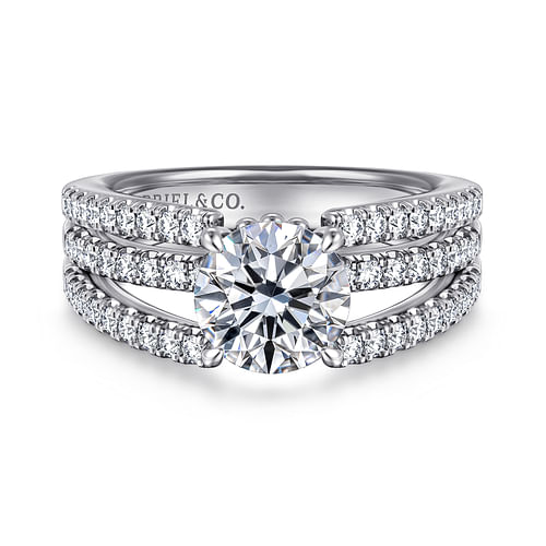 14K White Gold Split Shank Round Diamond Engagement Ring