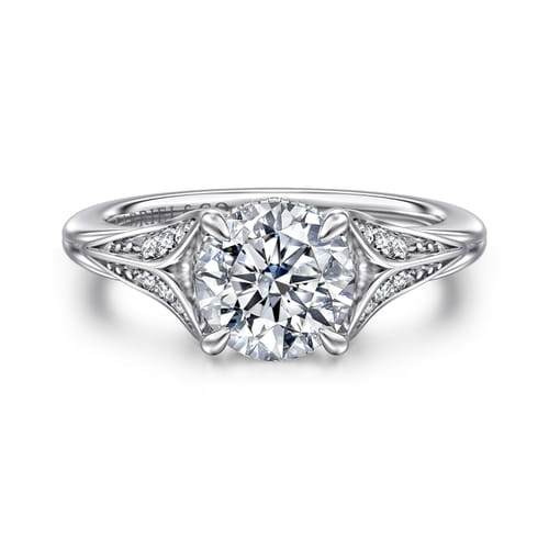 14K White Gold Split Shank Round Diamond Engagement Ring