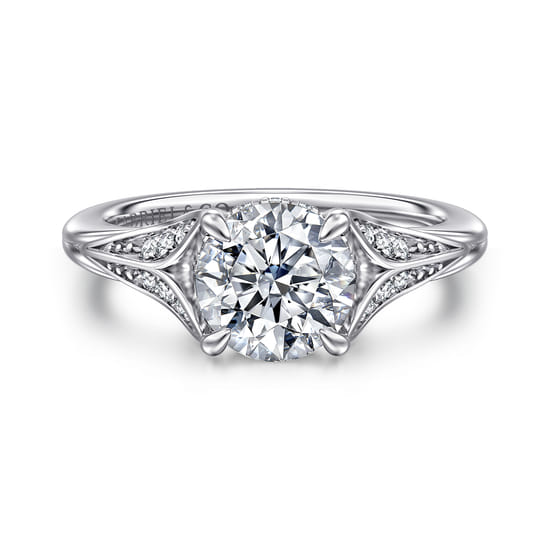Gabriel - 14K White Gold Split Shank Round Diamond Engagement Ring