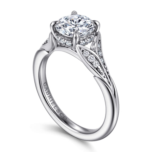 14K White Gold Split Shank Round Diamond Engagement Ring