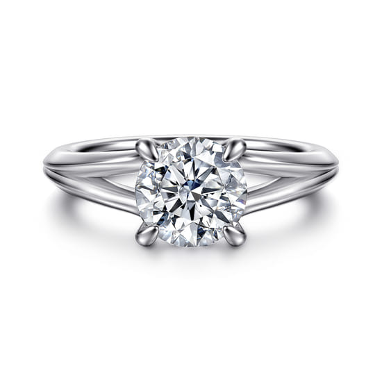 Gabriel - 14K White Gold Split Shank Round Diamond Engagement Ring