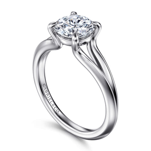 14K White Gold Split Shank Round Diamond Engagement Ring