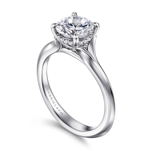 14K White Gold Split Shank Round Diamond Engagement Ring