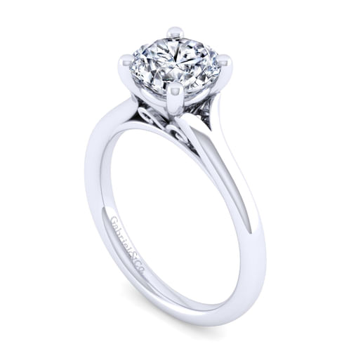 14K White Gold Split Shank Round Diamond Engagement Ring