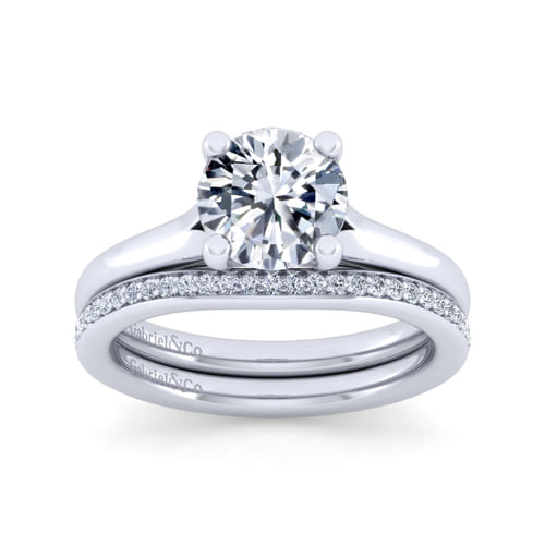 14K White Gold Split Shank Round Diamond Engagement Ring