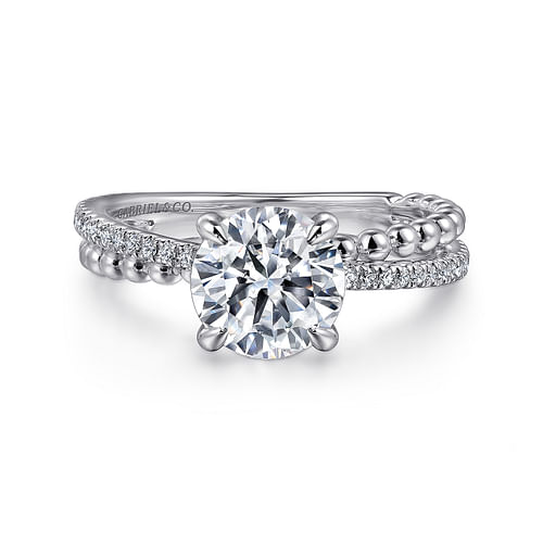 14K White Gold Split Shank Round Hidden Halo Diamond Engagement Ring