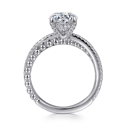 14K White Gold Split Shank Round Hidden Halo Diamond Engagement Ring