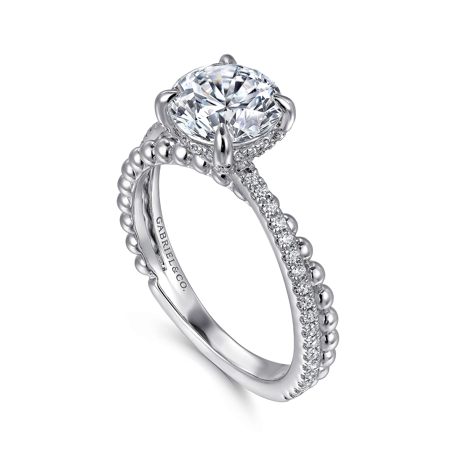 14K White Gold Split Shank Round Hidden Halo Diamond Engagement Ring