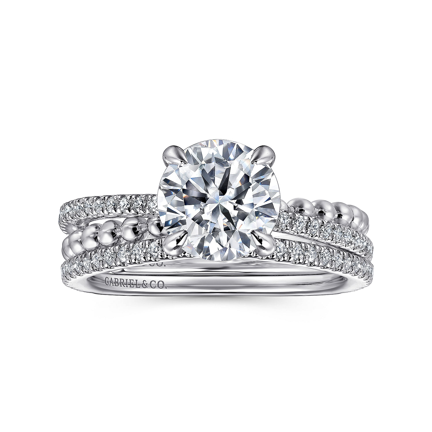14K White Gold Split Shank Round Hidden Halo Diamond Engagement Ring