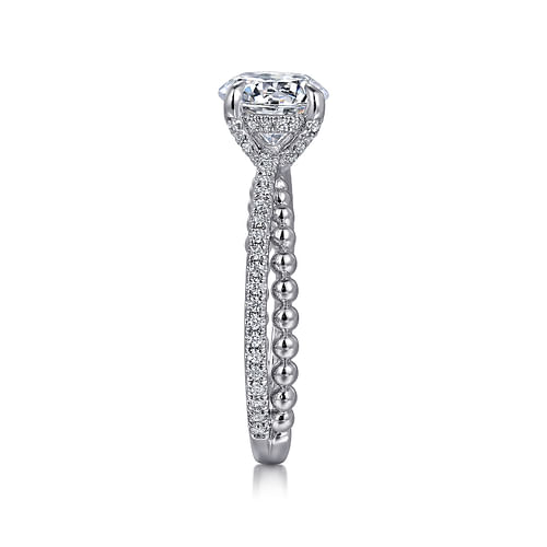 14K White Gold Split Shank Round Hidden Halo Diamond Engagement Ring