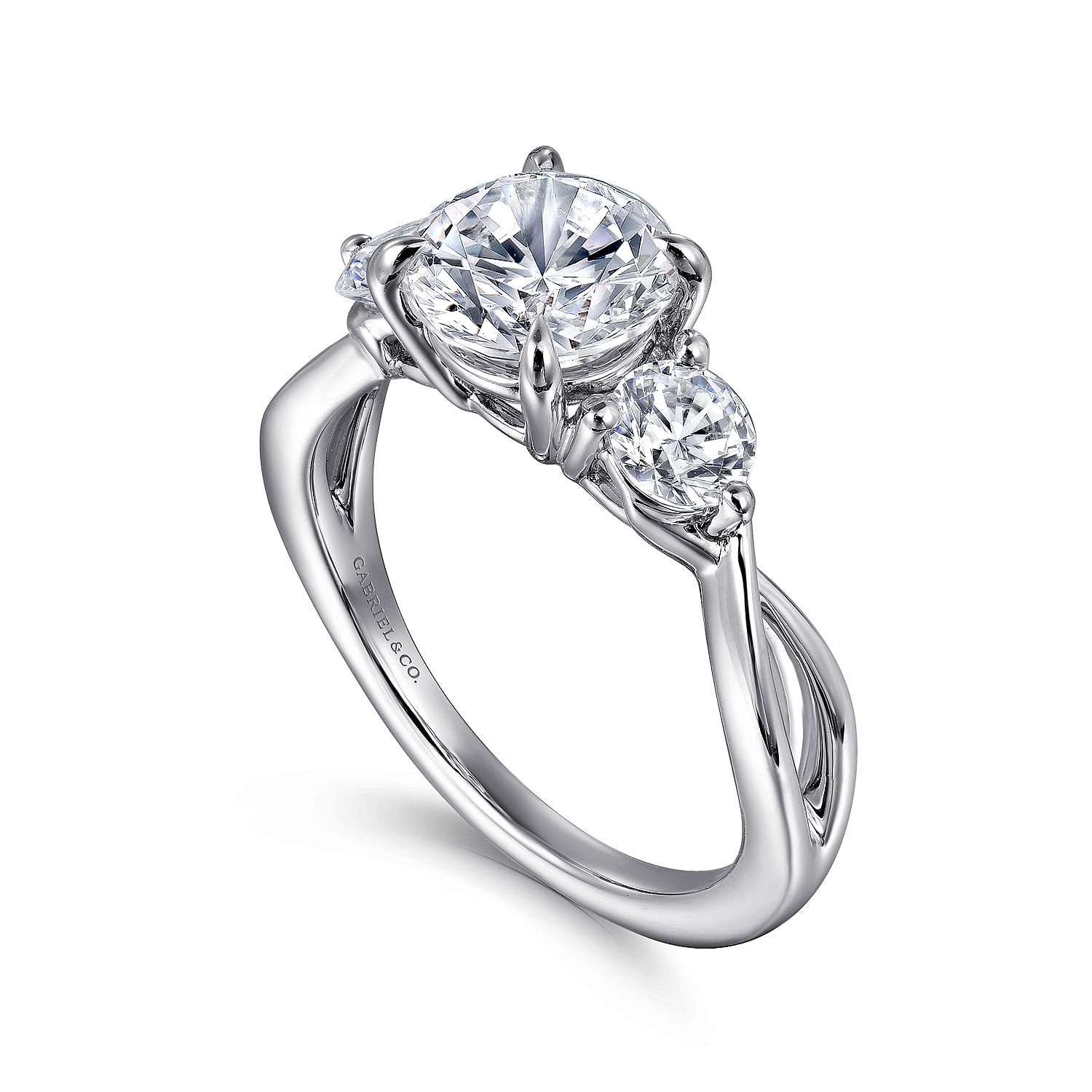 14K White Gold Split Shank Round Three Stone Diamond Engagement Ring