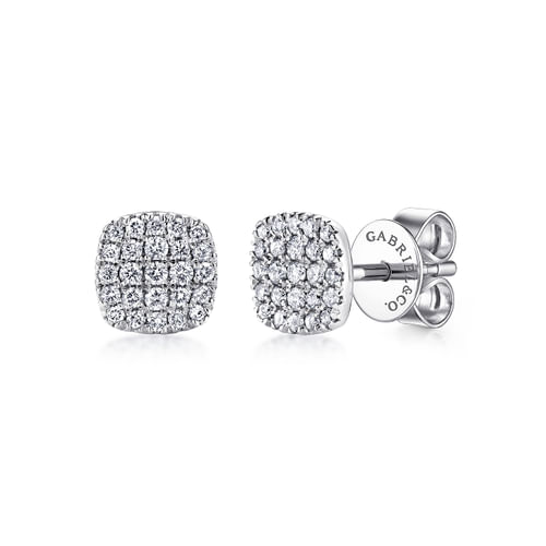 14K White Gold Square Pavé Diamond Stud Earrings