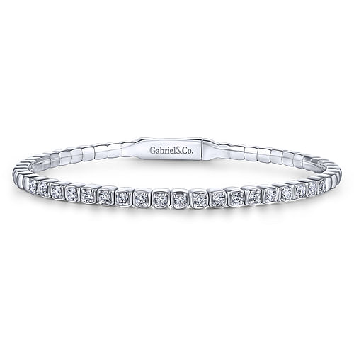 14K White Gold Square Set Diamond Bangle