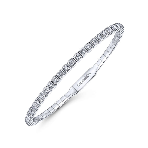 14K White Gold Square Set Diamond Bangle