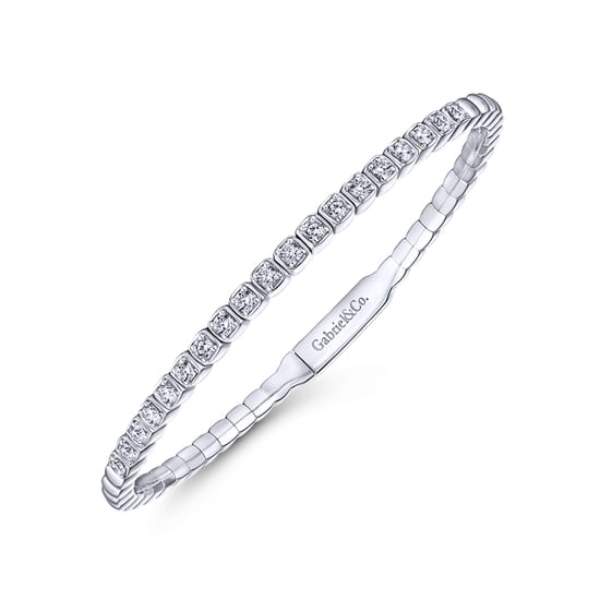 14K White Gold Square Set Diamond Bangle angle 2