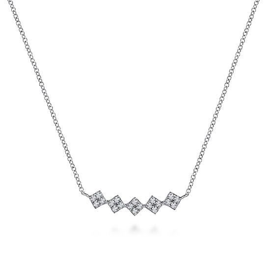 Gabriel - 14K White Gold Square Station Diamond Pavé Curved Bar Necklace