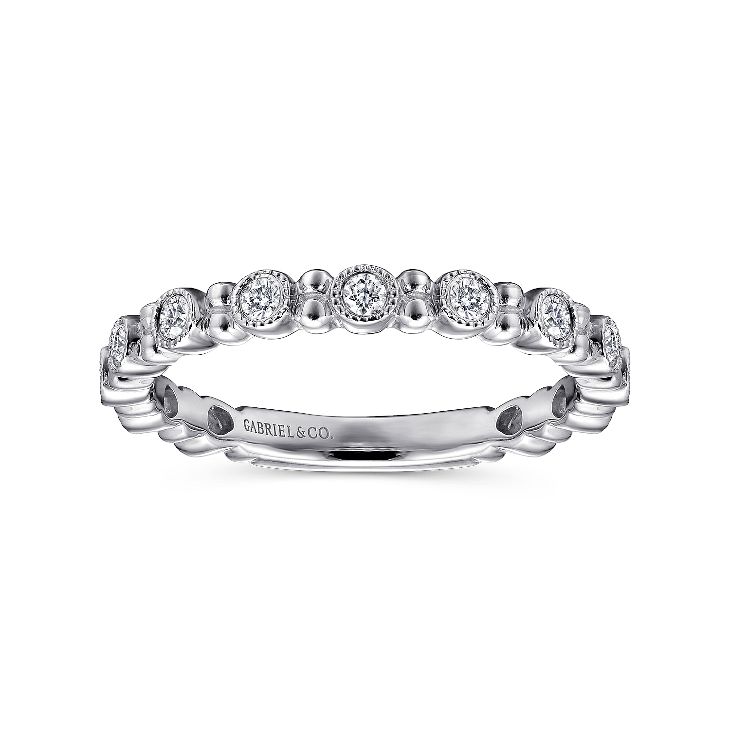 14K White Gold Stackable Diamond Ring with Bead Spacers