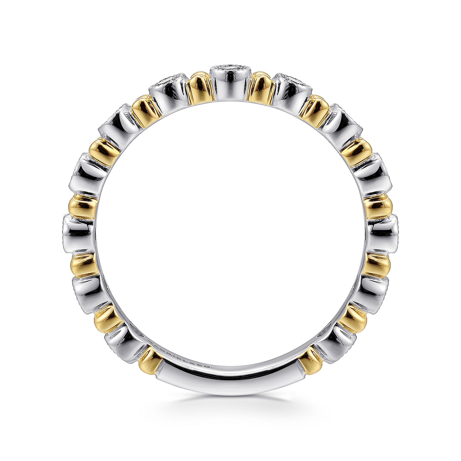 14K White Gold Stackable Diamond Ring with Yellow Gold Bead Spacers