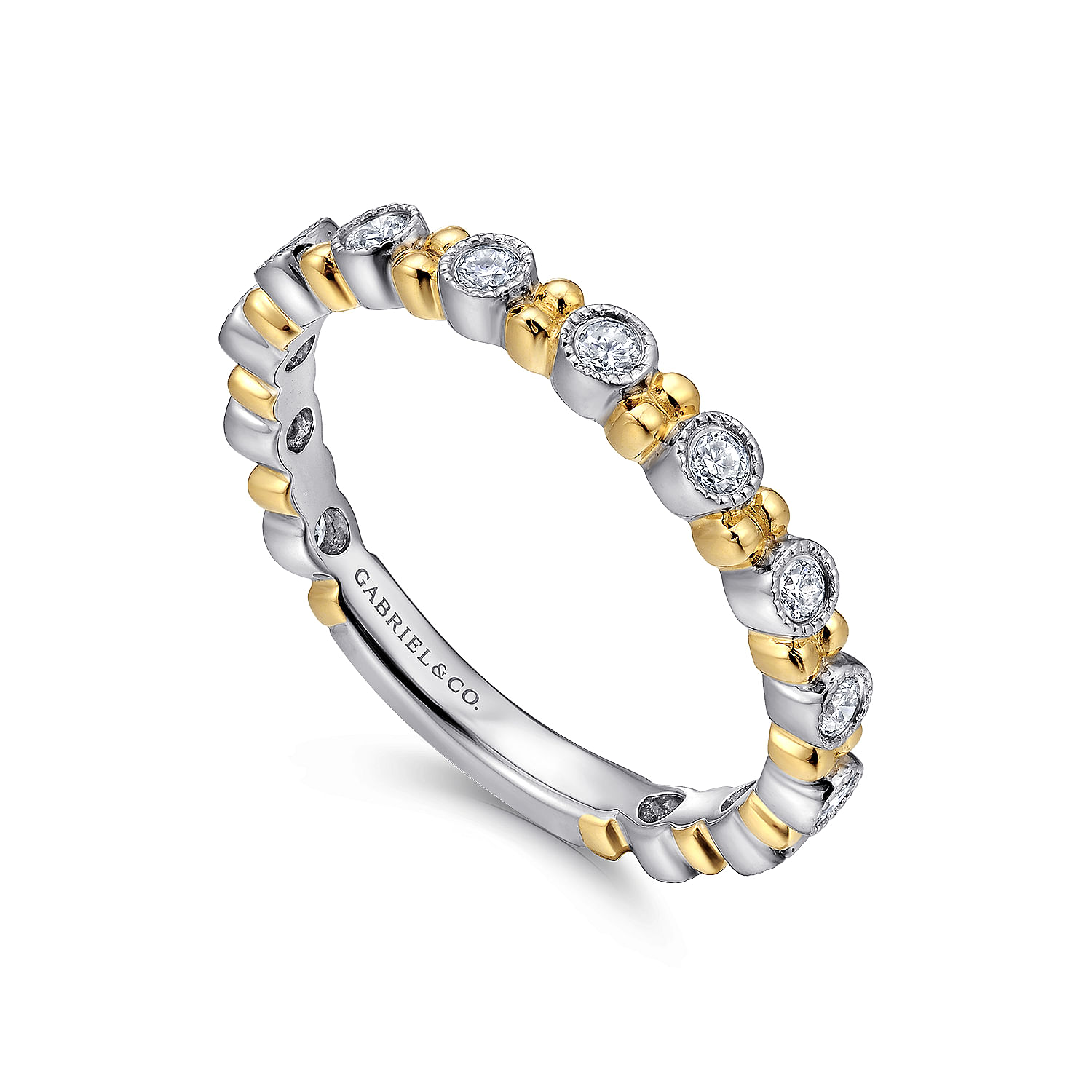 14K White Gold Stackable Diamond Ring with Yellow Gold Bead Spacers