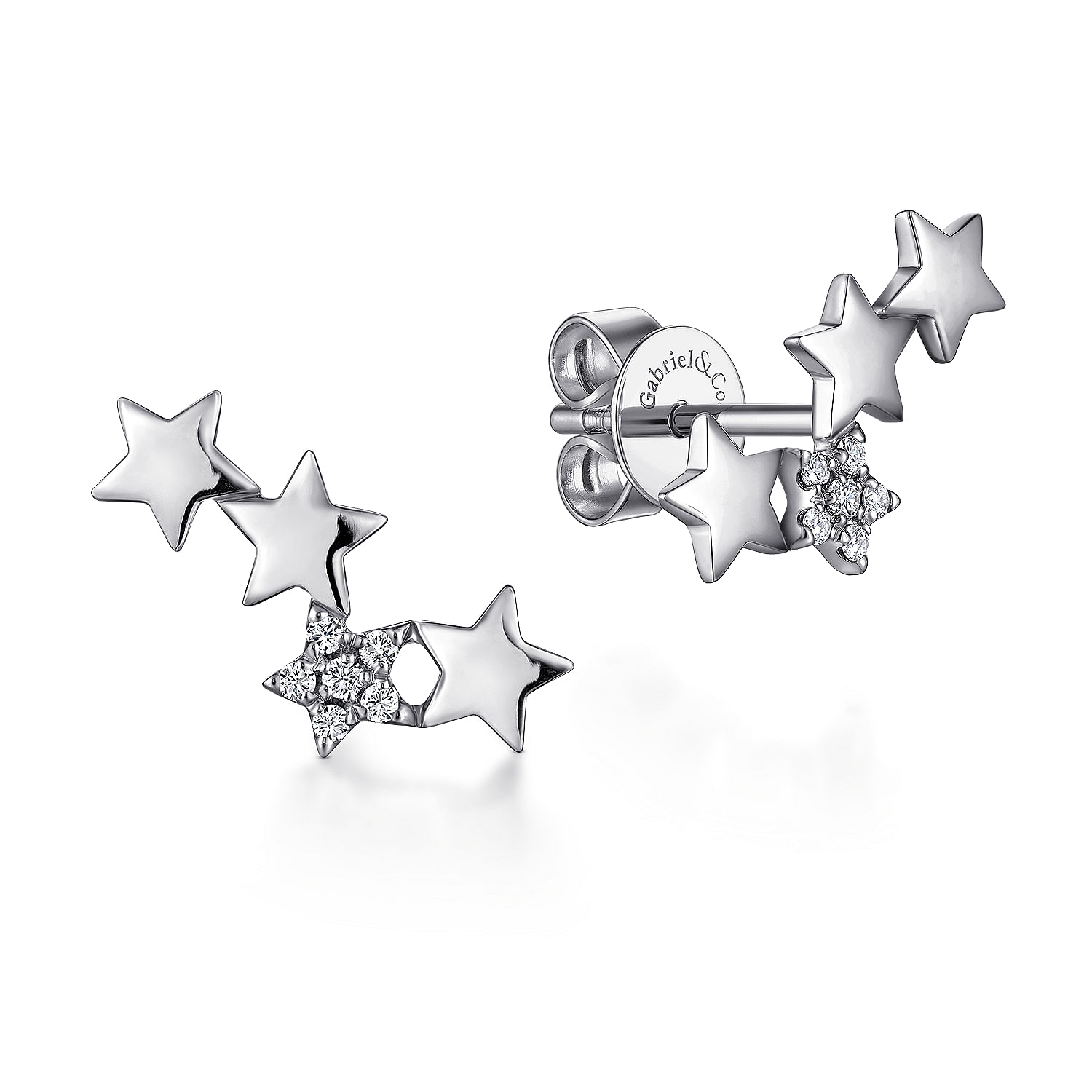 14K White Gold Star Shaped Pavé Diamond Stud Earrings