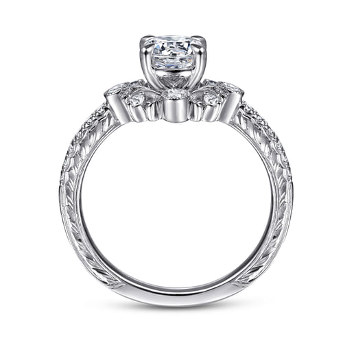 14K White Gold Starburst Halo Round Diamond Engagement Ring