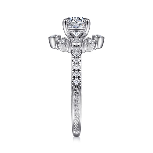 14K White Gold Starburst Halo Round Diamond Engagement Ring
