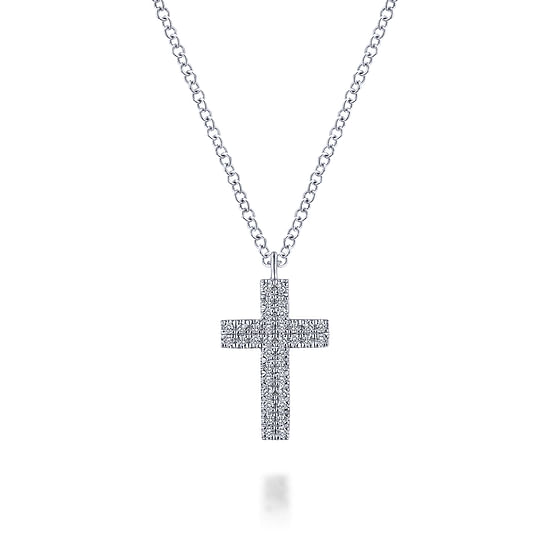 Gabriel - 14K White Gold Straight Pavé Diamond Cross Necklace