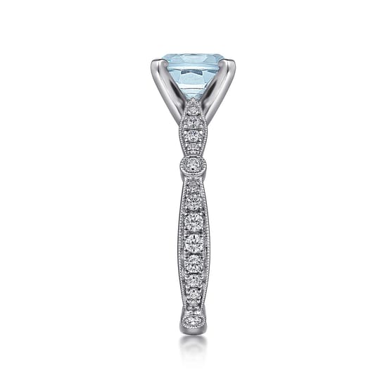 14K White Gold Straight Round Aquamarine and Diamond Engagement Ring angle 5