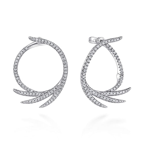 14K White Gold Swirling 25mm Diamond Bypass Hoop Earringss