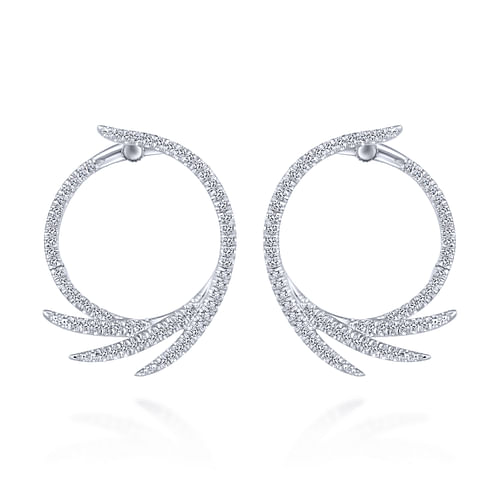 14K White Gold Swirling 25mm Diamond Bypass Hoop Earringss