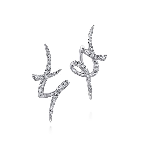 14K White Gold Swirling 30mm Diamond Huggies