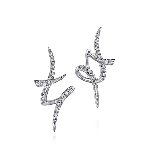 Gabriel - 14K White Gold Swirling 30mm Diamond Huggies