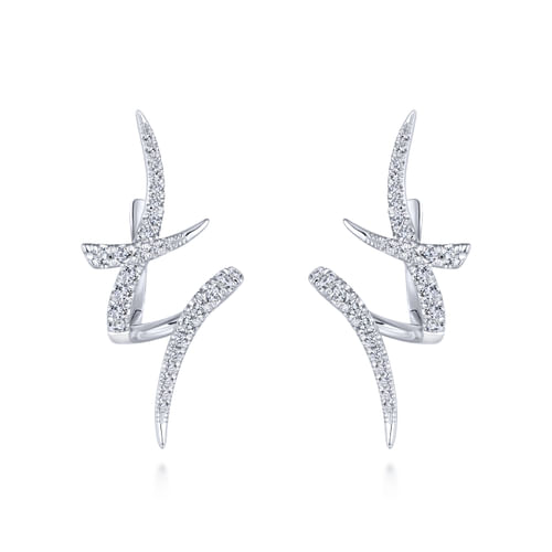 14K White Gold Swirling 30mm Diamond Huggies