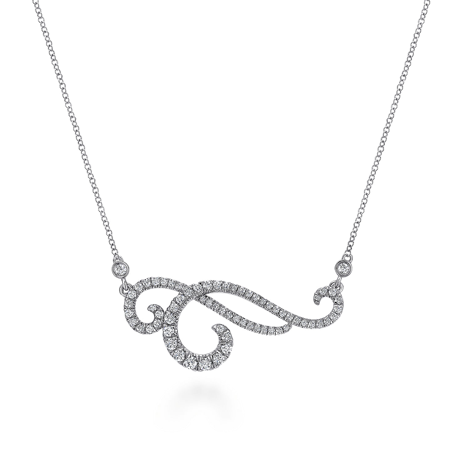 14K White Gold Swirly Diamond Pendant Necklace