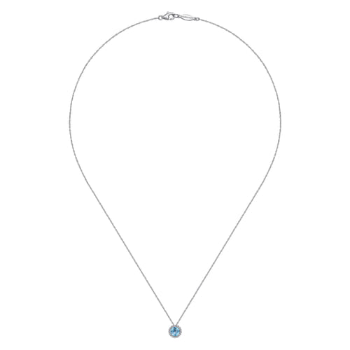 14K White Gold Swiss Blue Topaz and Diamond Halo Pendant Necklace