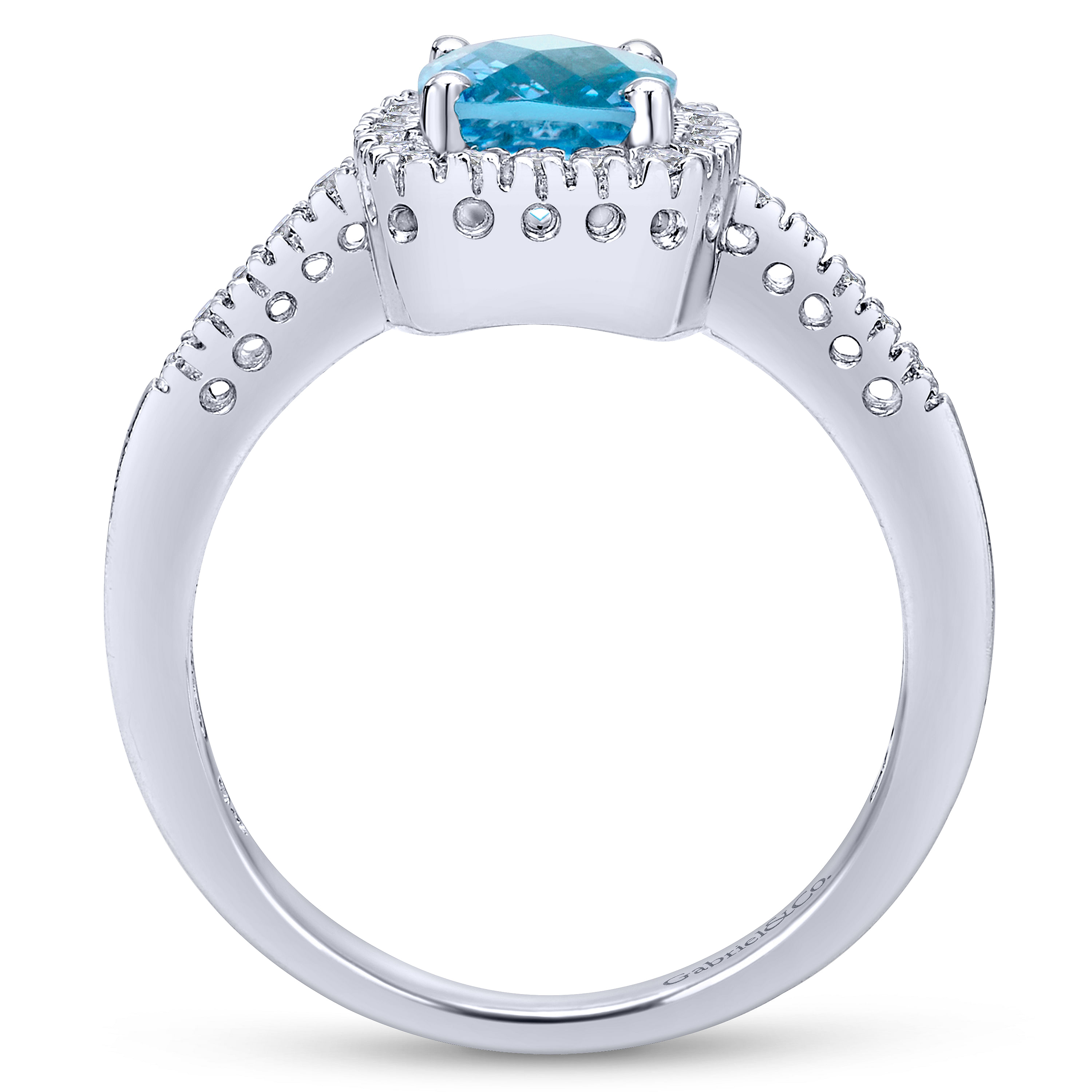14K White Gold Swiss Blue Topaz and Diamond Halo Ring