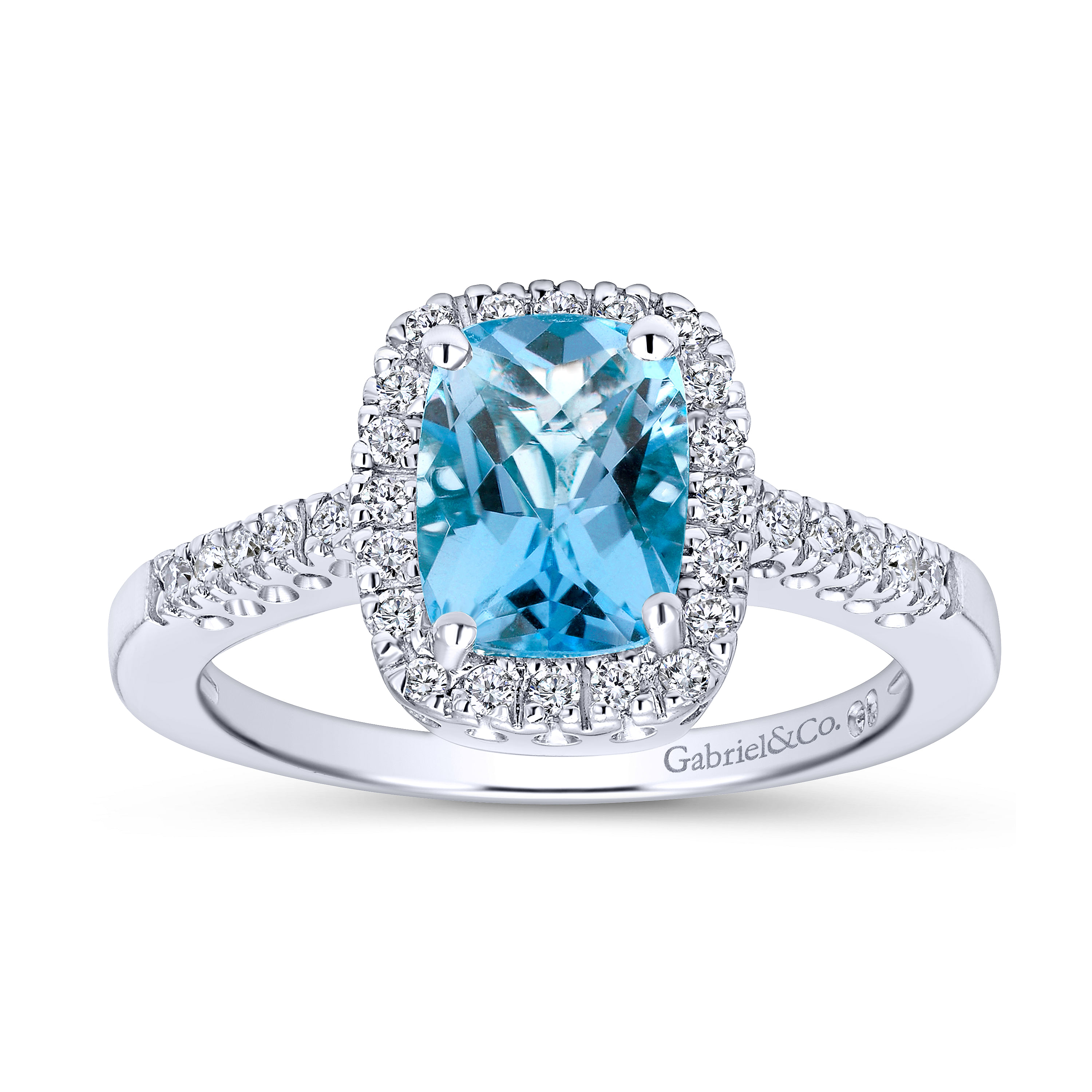 14K White Gold Swiss Blue Topaz and Diamond Halo Ring