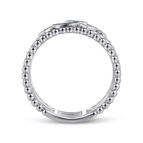14K White Gold Swiss Blue Topaz and Diamond Multi Row Ring