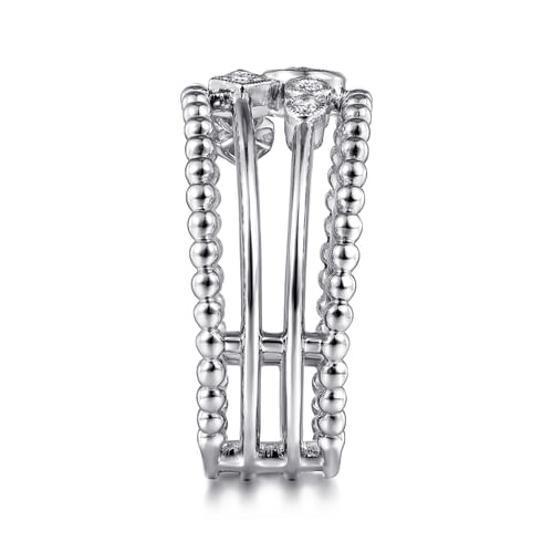 14K White Gold Swiss Blue Topaz and Diamond Multi Row Ring